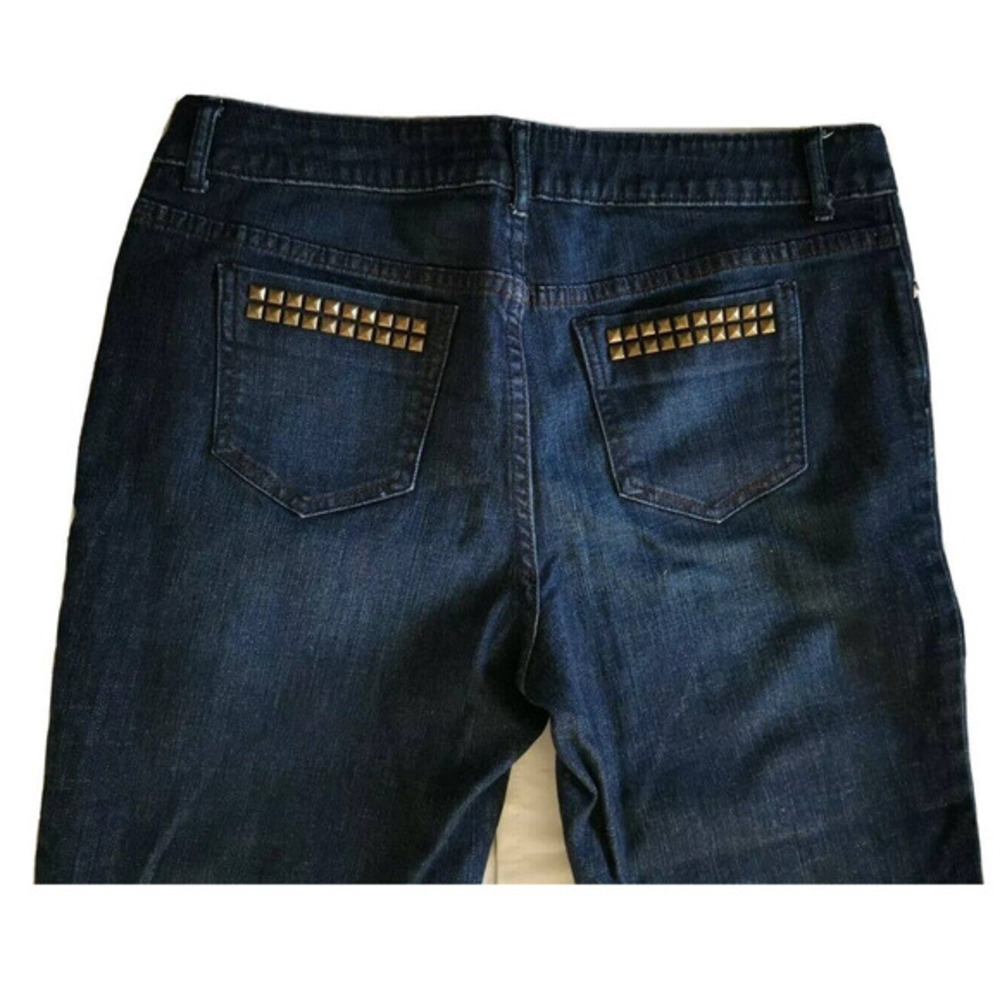 Blue Straight Leg Jeans with Decorative Trim
